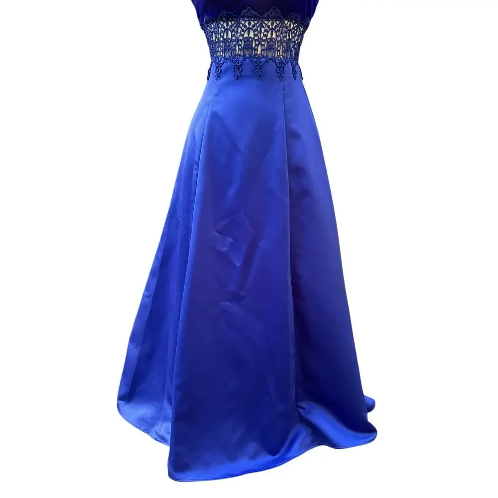 VTG ZumZum Prom Dress Gown 3/4 Blue Velvet Unconventional Lace Formal Glam 90s‎